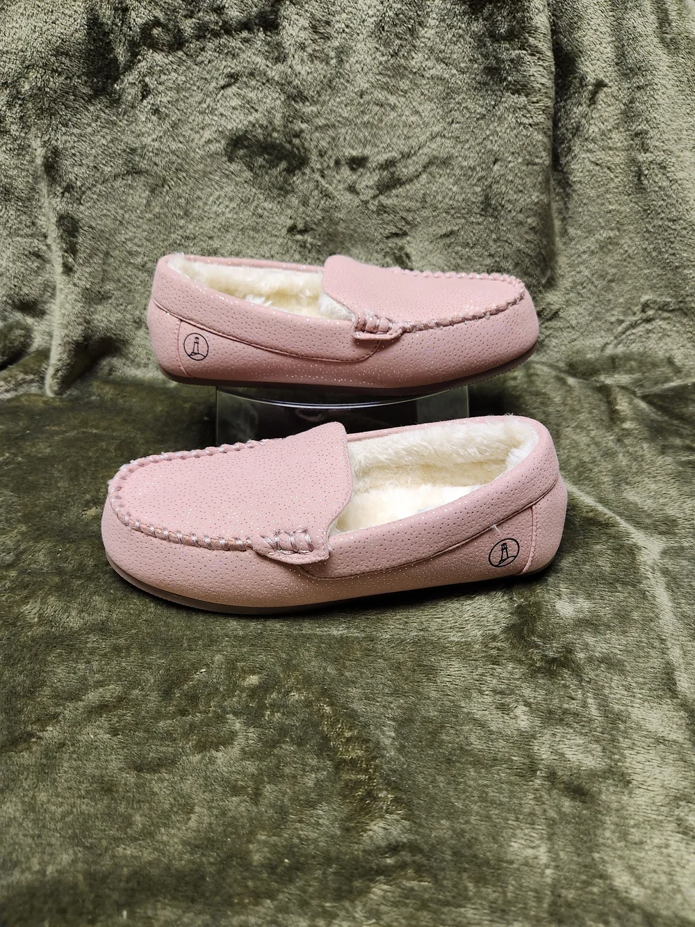 Lands' End Dusty Pink Sparkle Faux-Fur Lined Girl's Moccasins